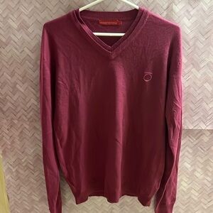 Pink double v-neck stockhomme light weight sweater, soft, layering, size large​​